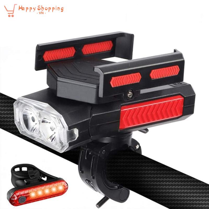 Bộ Đèn Pha Và Đèn Hậu 5 Trong 1 Chống Nước Kèm Giá Đỡ Điện Thoại Cho Xe Đạp