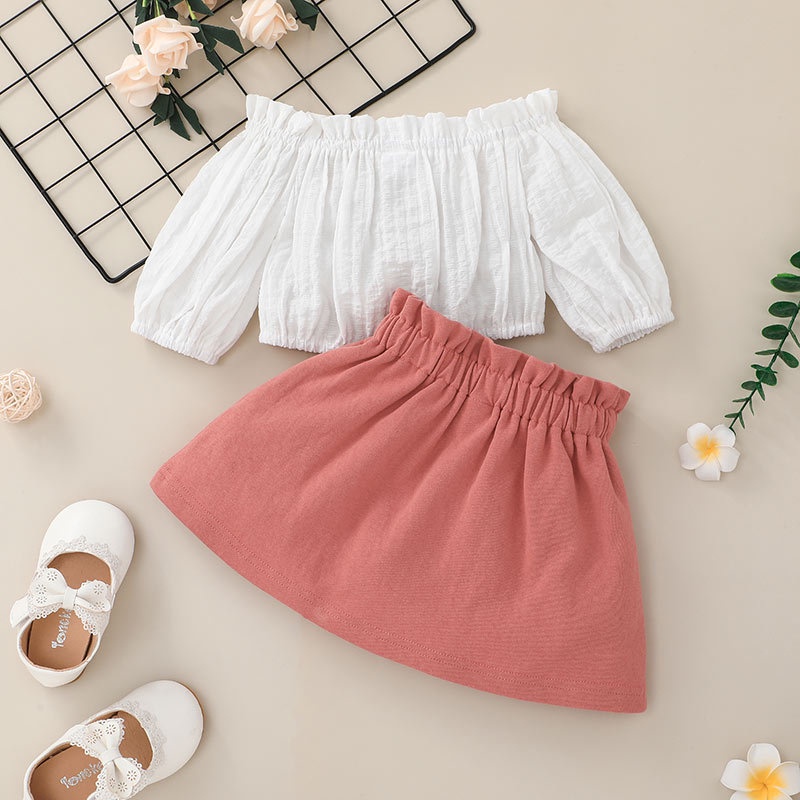 Combo bộ đồ bé gái 0-18 tháng áo Croptop trễ vai váy ngắn set mùa hè thời trang cho bé trẻ em sơ sinh