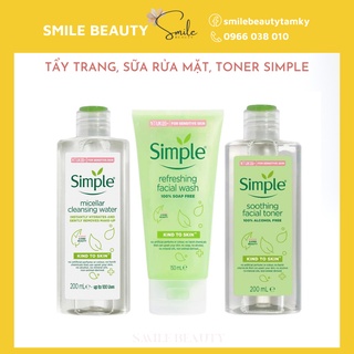 Combo nước tẩy trang, sữa rửa mặt, toner Simple sạch sâu dịu nhẹ thích hợp với mọi loại da