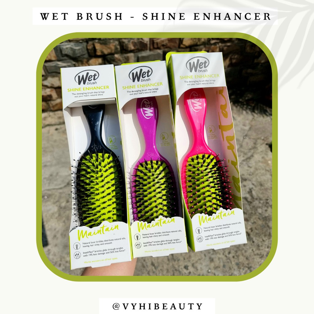 Lược Wet Brush Shine Enhancer lông lợn rừng giúp bóng tóc, giảm rụng, gỡ rối