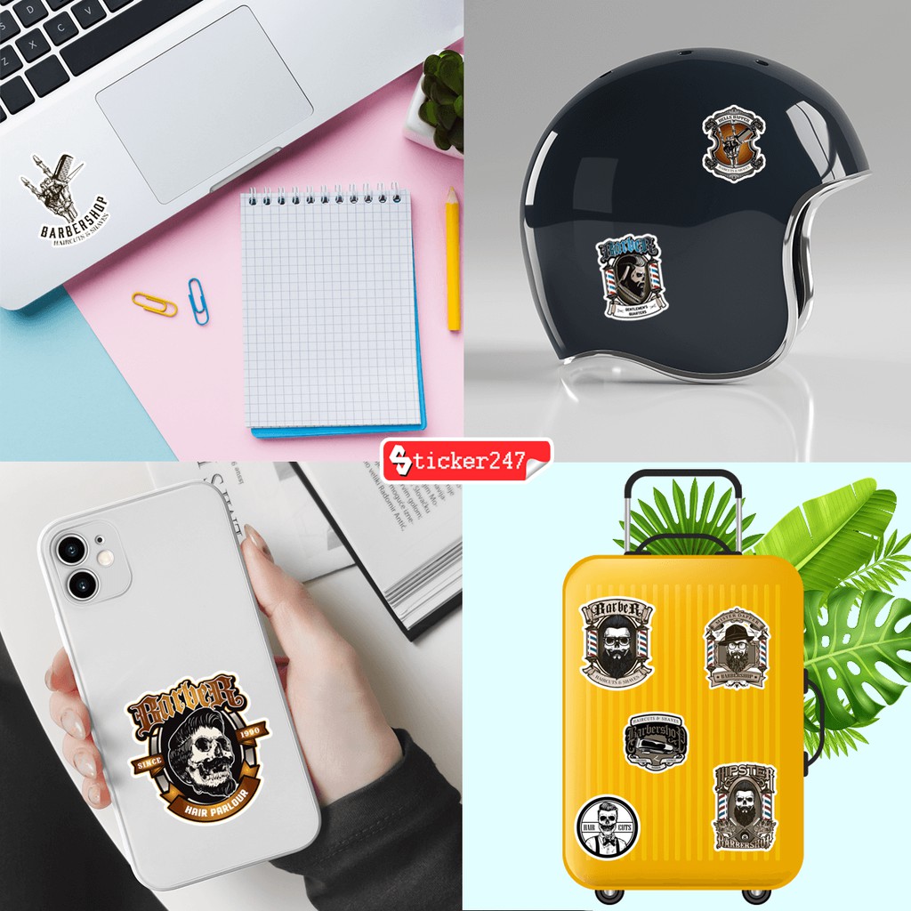 10 hình Sticker Barber Shop 𝑭𝒓𝒆𝒆𝒔𝒉𝒊𝒑 chống nước, sticker dán laptop, điện thoại, đàn guitar, mũ bảo hiểm, vali, ipad