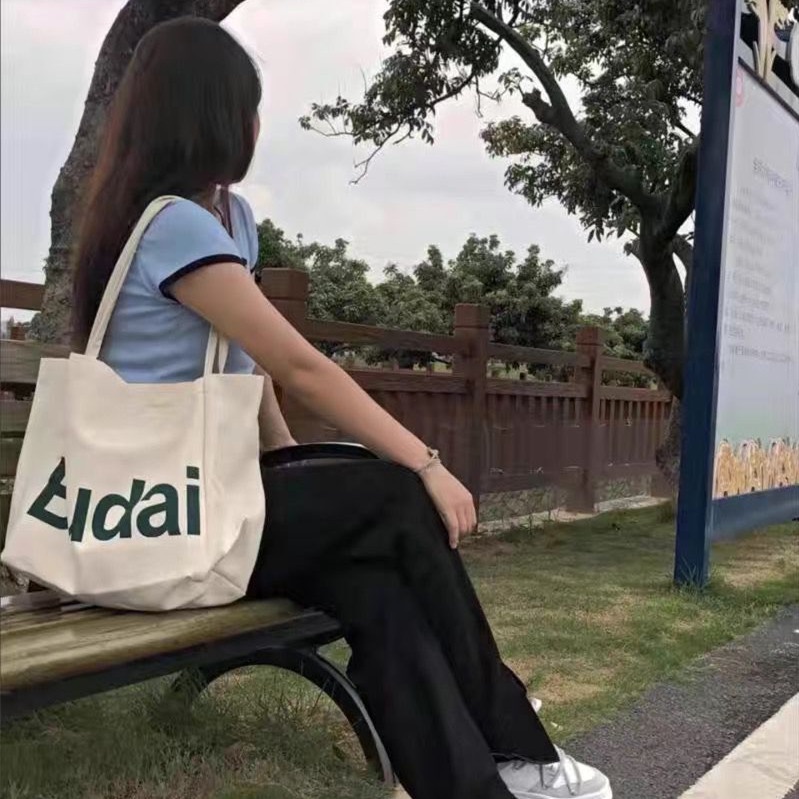 Túi Xách Canvas Cỡ Lớn In Chữ Thời Trang Cho Nữ