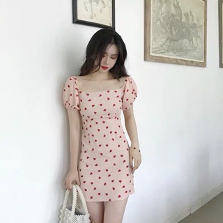 Sẵn sz S_ 🐞Đầm ulzzang cổ vuông tay bồng chấm bi / Váy bọ