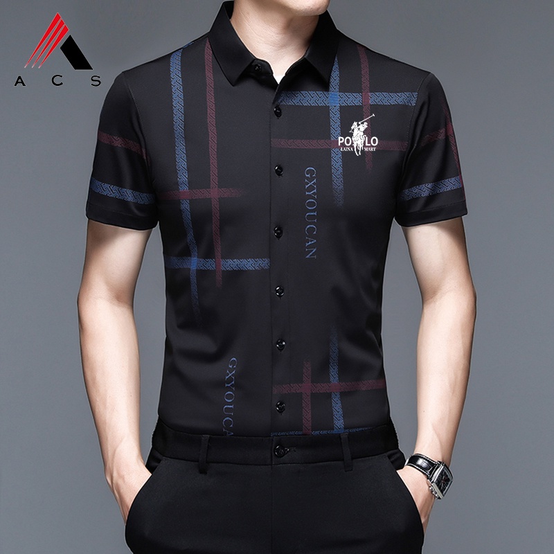 Áo Sơ Mi Ngắn Tay Không Đường May Co Giãn Cao 3 Màu Thời Trang Cho Nam