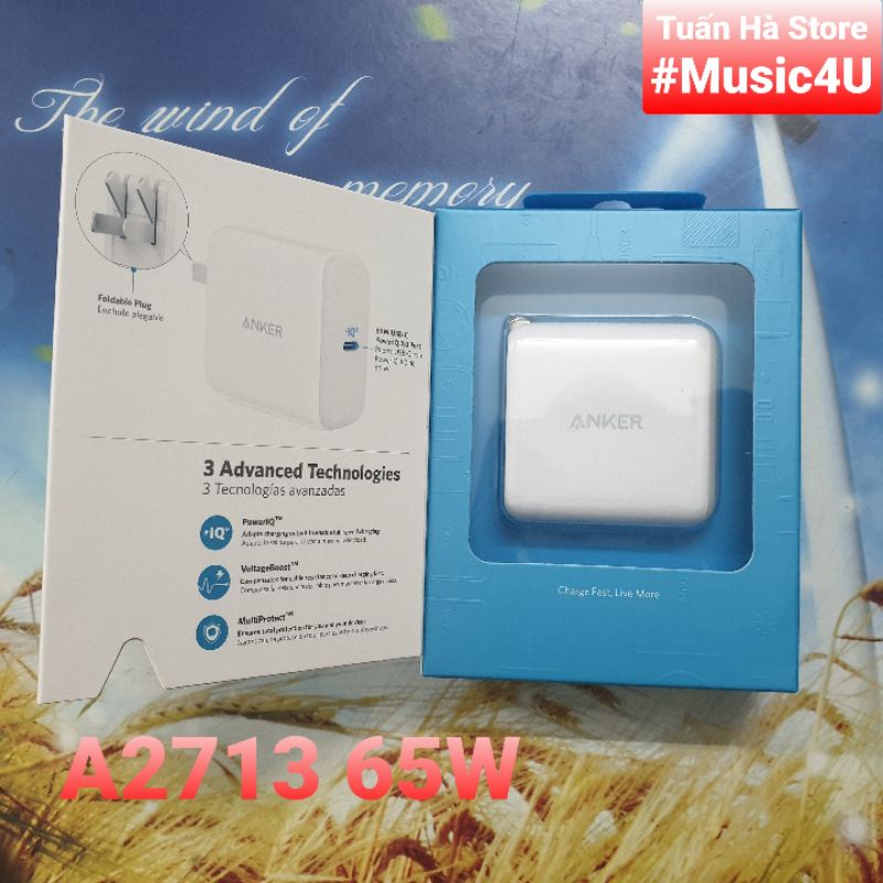 Củ cáp sạc siêu nhanh Anker PowerPort Atom III PIQ 3.0 65W A2713 A8482 60W cho Laptop Mac-B Pro Air Tuấn Hà Store