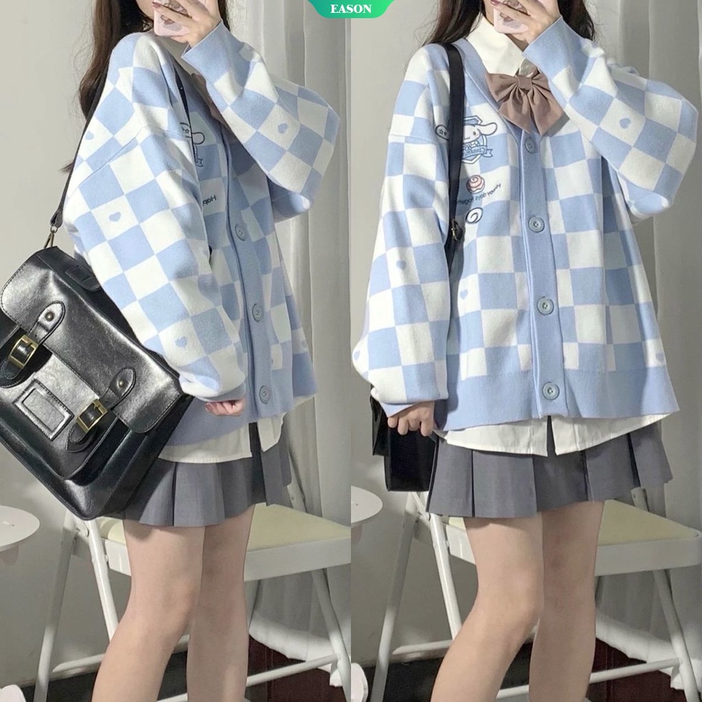 Áo Khoác Cardigan Dệt Kim Thêu Họa Tiết Sanrio Cinnamoroll Thời Trang Thu Đông 2020 Cho Nữ