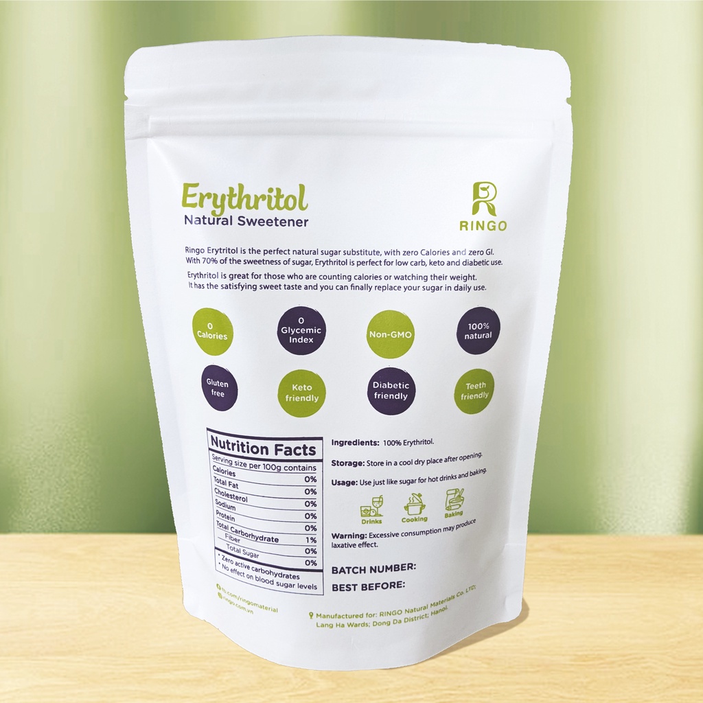 Đường ăn kiêng Erythritol | RINGO | 500G Dành Cho Người Ăn Keto/Tiểu Đường/DAS