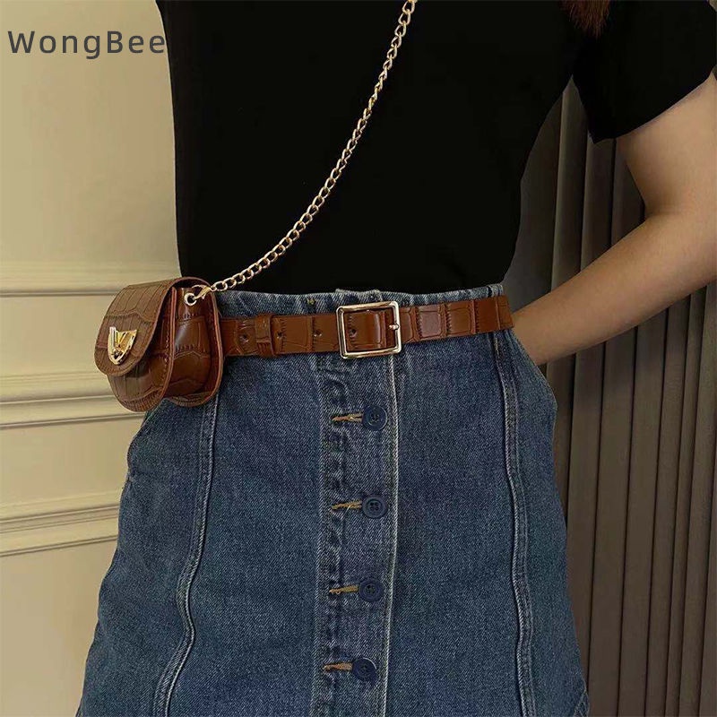 Thắt lưng phối túi họa tiết da cá sấu phong cách Hồng Kông hợp thời trang