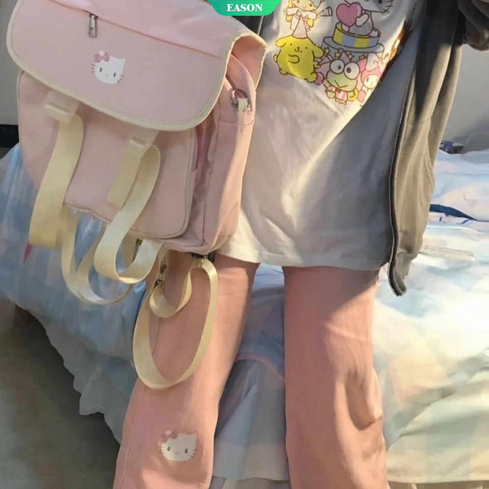 SANRIO Hoạt Hình Áo Thun Tay Ngắn Dáng Rộng In Hình Mèo Hello Kitty Melody Dễ Thương Thời Trang Mùa Hè Cho Nữ