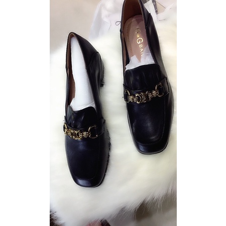 Giày da đế vuông 5 phân khuy vàng