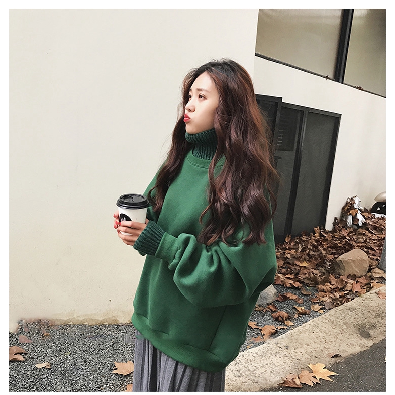 witkey Thicken Sweatshirt Women Korean Head High Collar Clothes