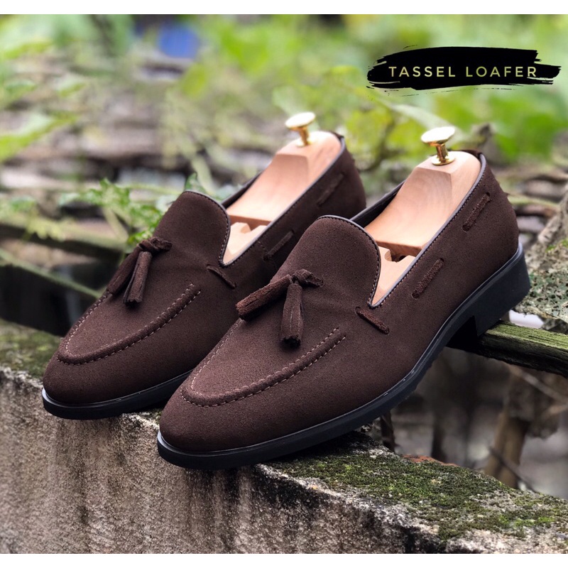 Giày lười nam da lộn  kiểu dáng Tasseled Loafer da bò thật bh 12 tháng - Mã T161