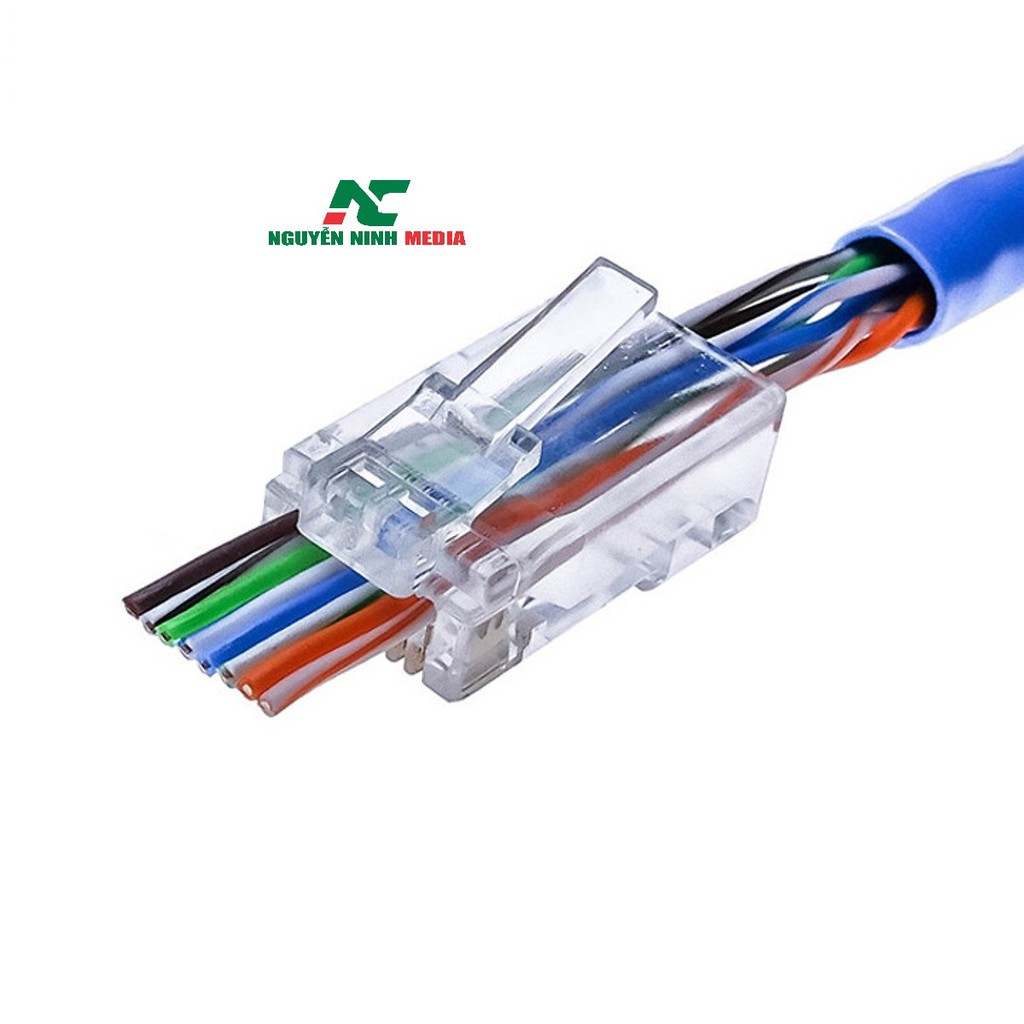 Bộ sản phẩm Kìm bấm xuyên thấu + Tool nhấn mạng+ 100 Hạt mạng xuyên thấu RJ45 + Hộp test mạng