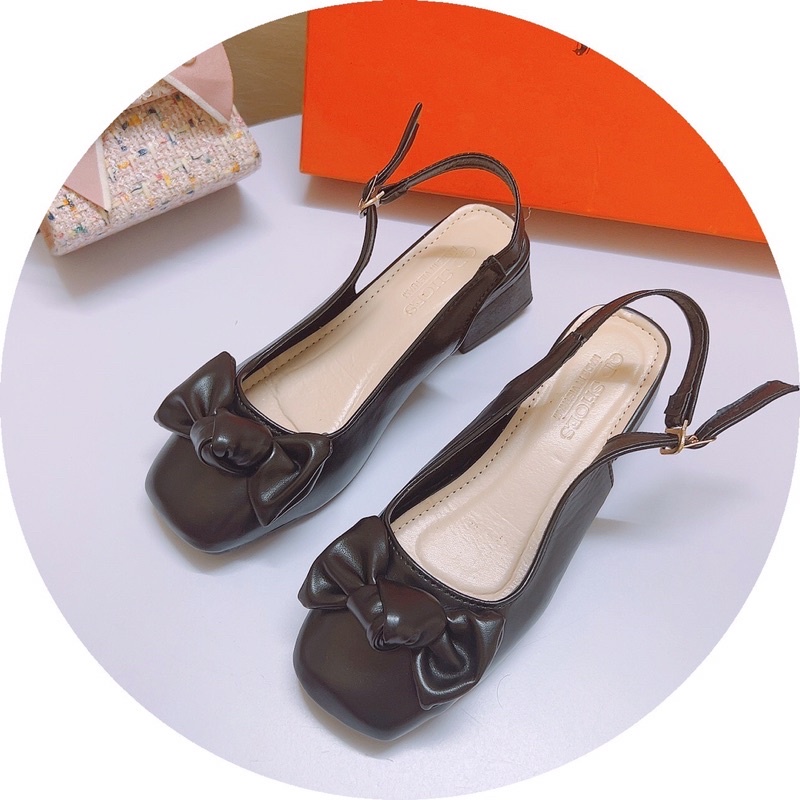 Giày sandal nơ ú bít mũi vuông đế vuông 3p cực dễ đi bao bền