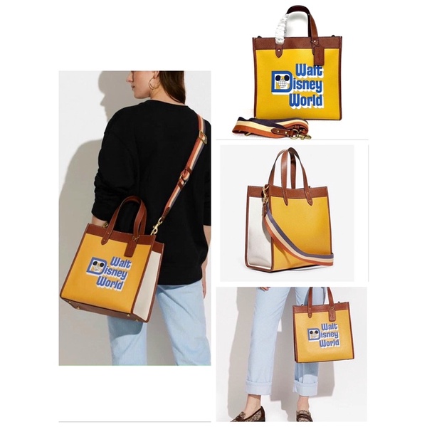 TNS - Túi tote form vuông hottrend vừa laptop kèm dây đeo bản to cá tính Field tote -màu vàng phối chữ xanh Disney