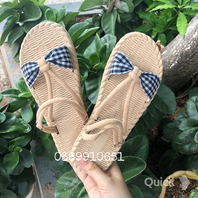 Dép sandal nữ nơ vải, đế cói ❤️FREESHIP❤️ 2 in 1 (đeo được 2 kiểu) quai ngang phong cách hàn quốc HOT TREND 2020