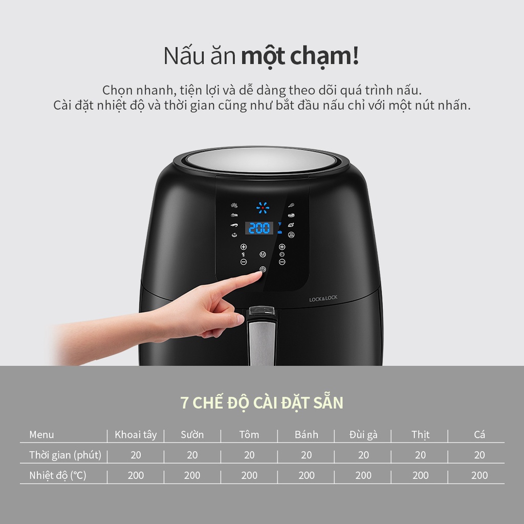 [Mã ELHADEV giảm 4% đơn 300K] Nồi Chiên Không Dầu Lock&amp;Lock Super Jumbo Plus Air Fryer 7.2L Màu đen EJF296BLK