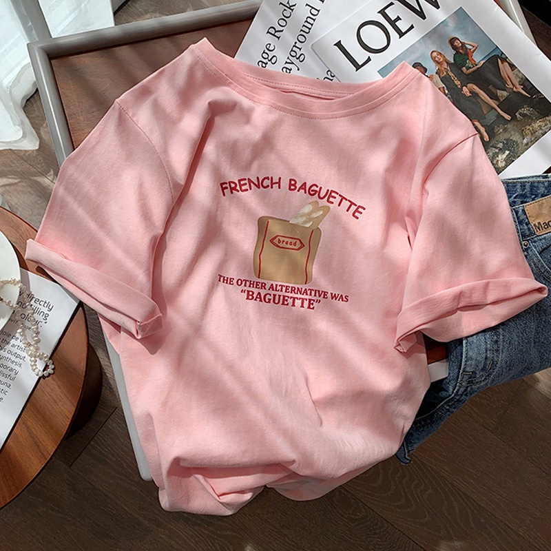 Áo thun HIIXIIVI 100% cotton tay ngắn cổ tròn in chữ phong cách Hàn Quốc thời trang mùa hè 2022 cho nữ