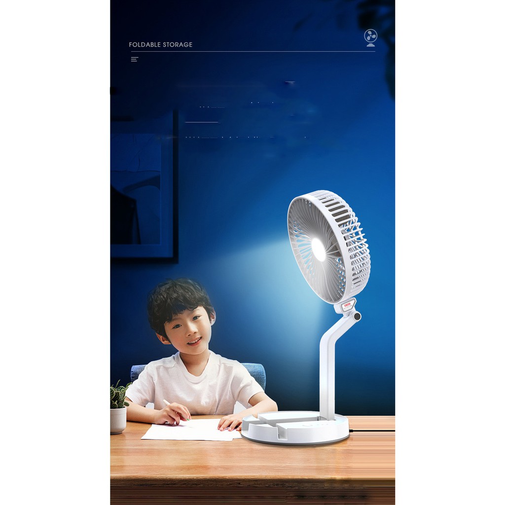 Quạt gấp 7 inch kèm đèn LED có thể treo tường hoặc để bàn ( tích điện )