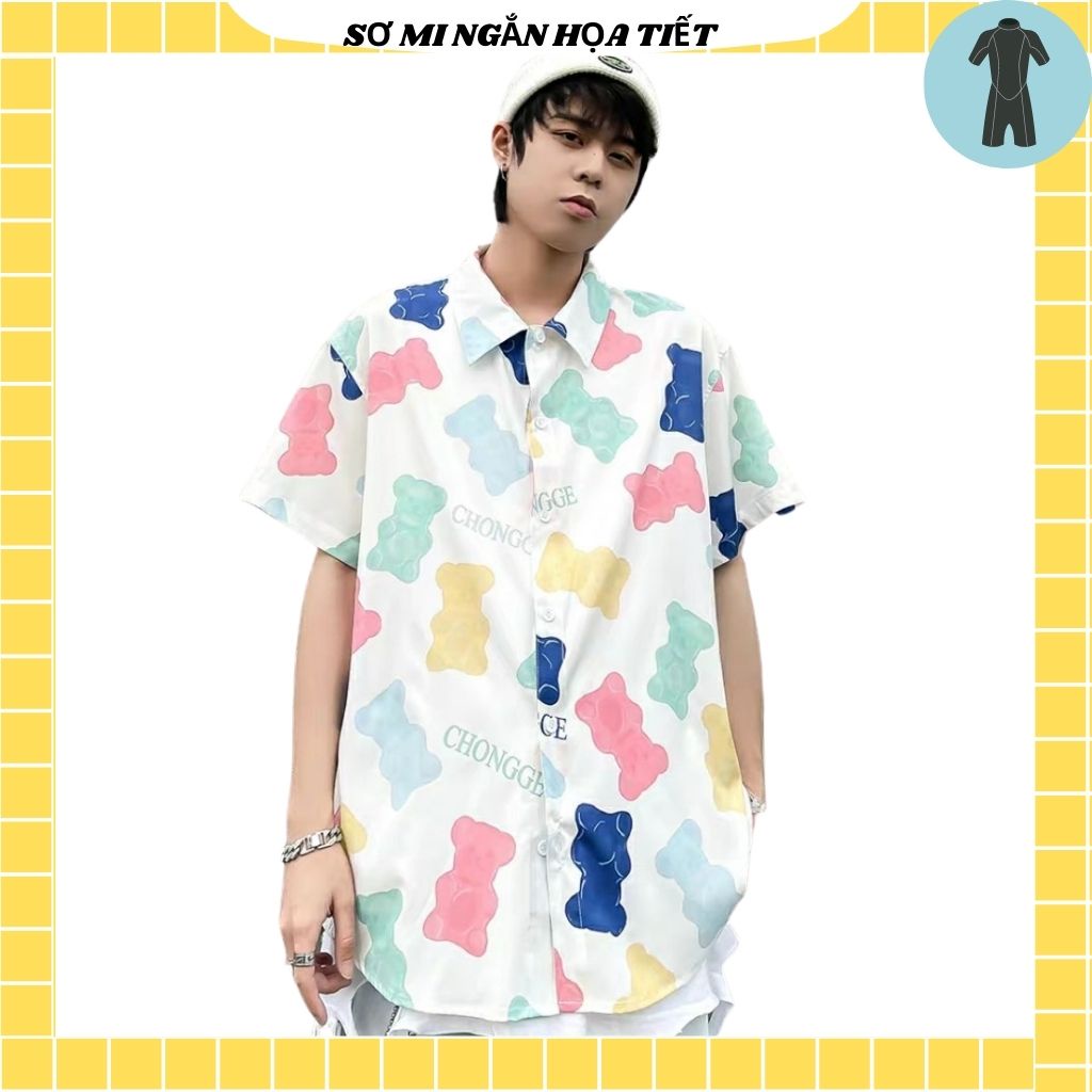 Áo Sơ Mi Tay Ngắn Unisex Cổ Bẻ Phong Cách Hàn Quốc Freesize