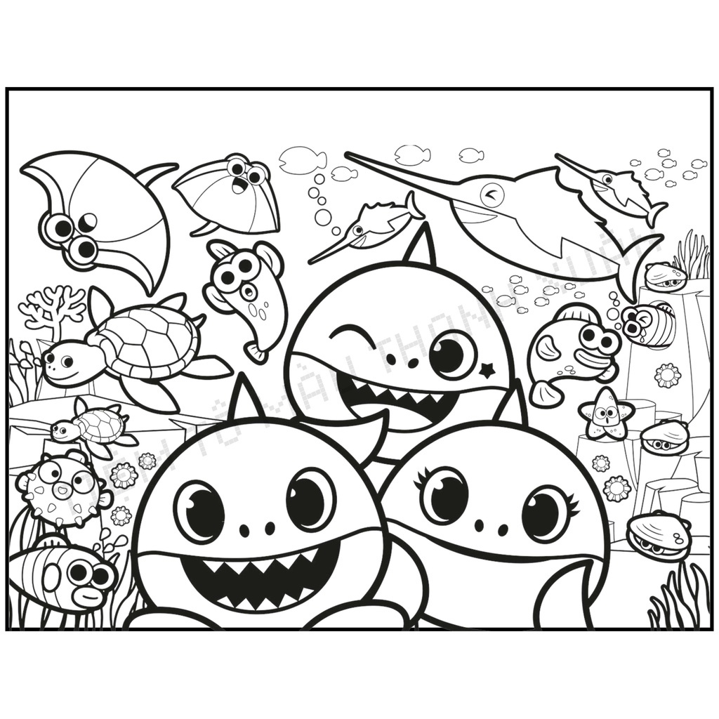Set 10 Tờ Tranh Tô Màu Hình Baby Shark Cho Bé Tô Màu Sáp, Màu Chì - Tiệm Tô Màu Thanh Xuân