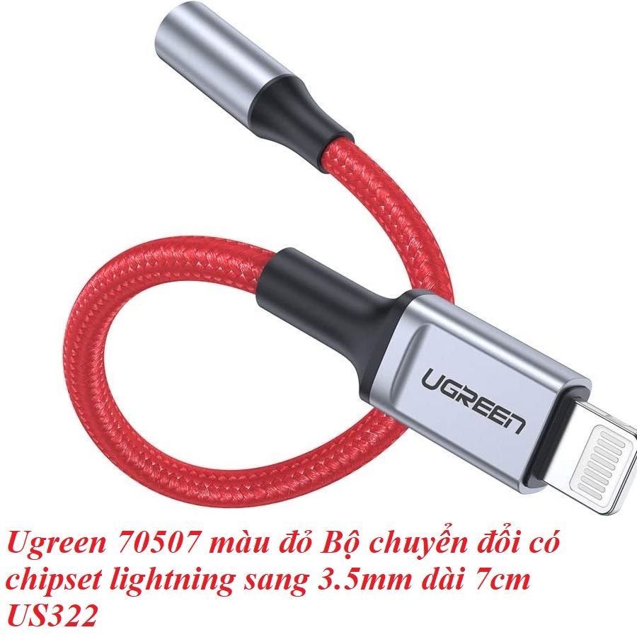 Ugreen 70507 7cm có chipset MFI màu đỏ lightning sang 3.5mm US322