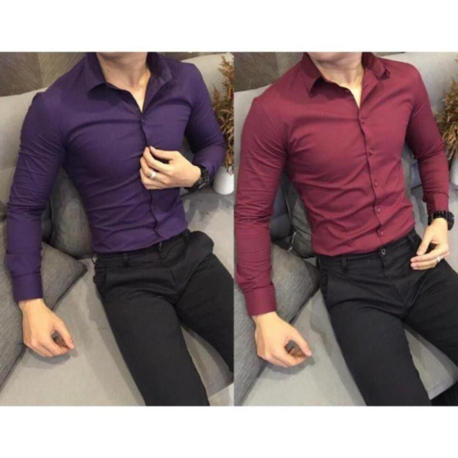 Áo sơ mi nam Zara kiểu dáng hàn quốc trơn body vải lạnh khô thoáng,không nhăn