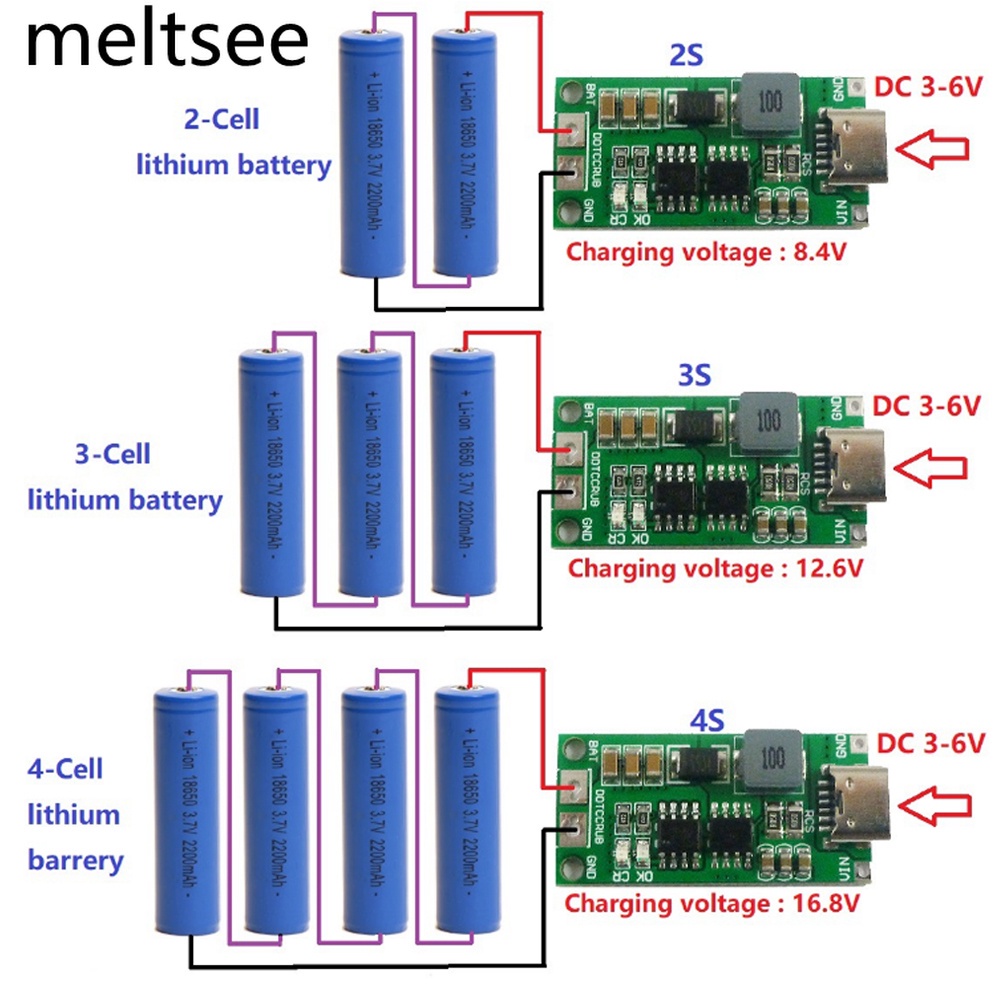 Module sạc pin lithium 3S 12,6V từ nguồn USB 5V-4A type C/Mạch sạc pin 3S 18650.