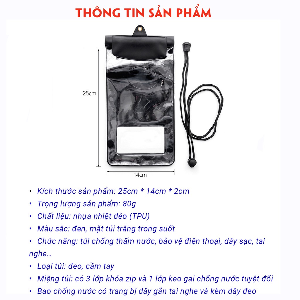 Túi đựng điện thoại chống nước D019 loại lớn bao chống nước điện thoại trong suốt Phặn Phặn