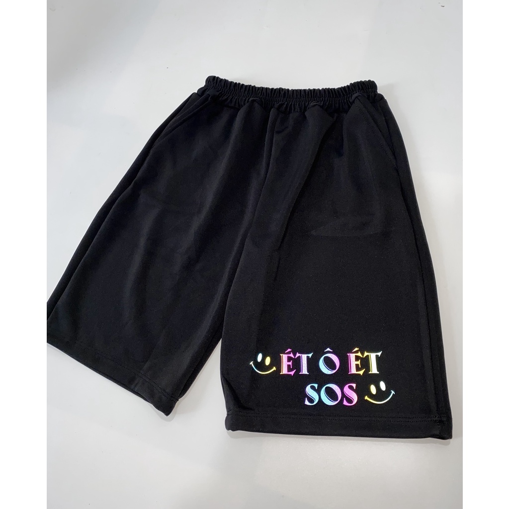 QUẦN Short Nam Nữ ÉT Ô ÉT, quần đùi  form rộng unisex, lửng cộc ngắn đen chất vải Poly 2 DA, in phản quang đa sắc