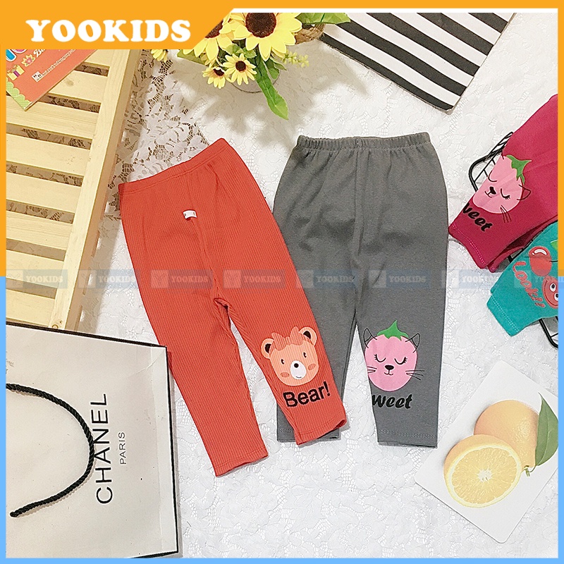 Quần legging cho bé gái YOOKIDS chất cotton và len tăm co giãn 4 chiều in hình mikey mặt thú họa tiết cho bé 1234 tuổi