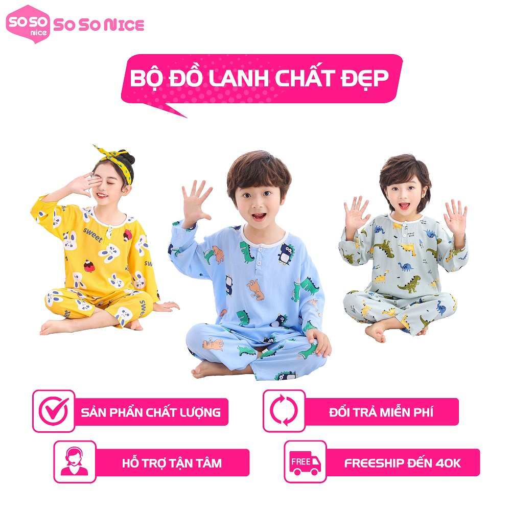 Bộ đồ dài tay cho bé trai và bé gái mặc phòng điều hòa và mặc mùa thu, vải lanh tole mát mẻ, hàng chuẩn đẹp, So So Nice