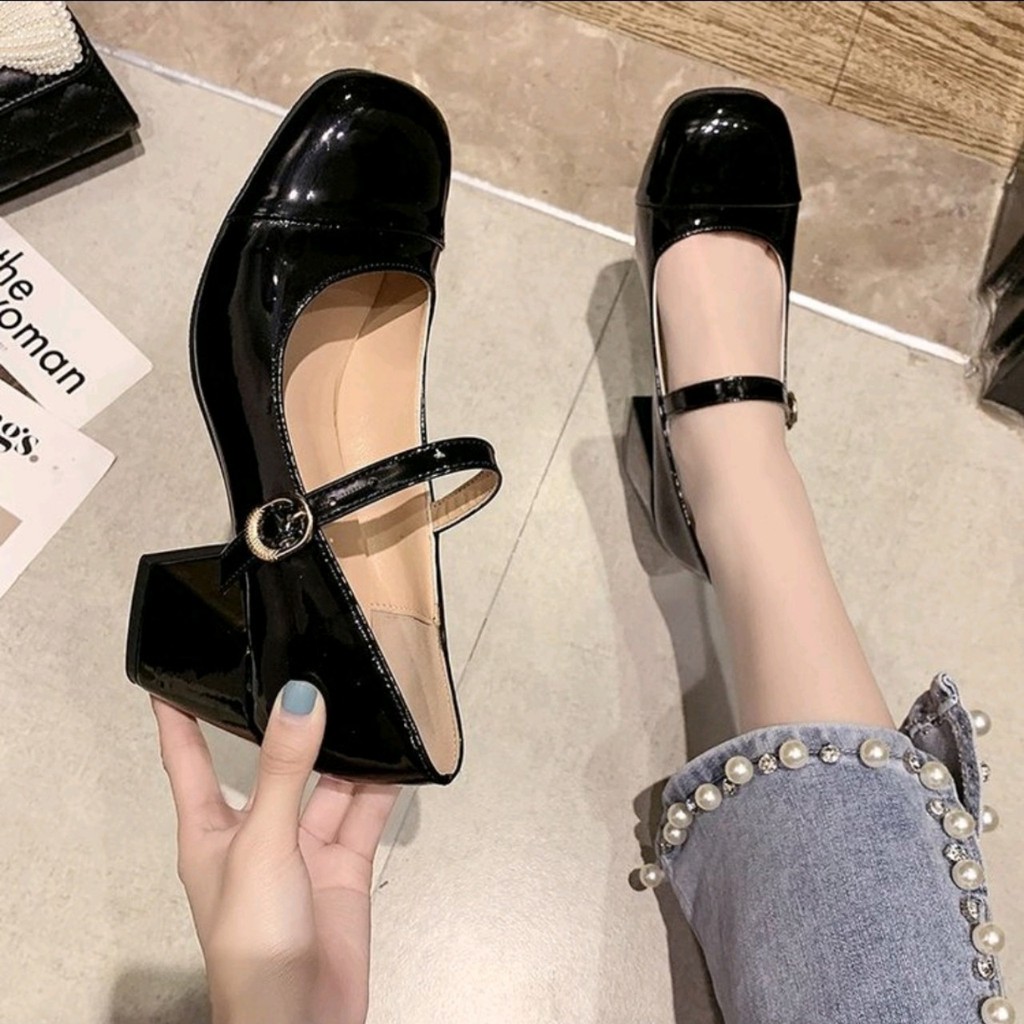 Giày búp bê nữ ulzzang đế 5 phân quai ngang khóa cài siêu xinh mã BB04