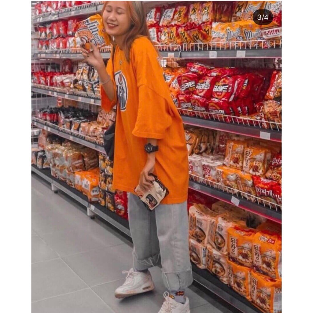 Áo Phông Form Rộng In Hình OILERS 🎁 Nana's House 🎁 Thun cổ tròn oversize màu cam nổi bật, cá tính | BigBuy360 - bigbuy360.vn