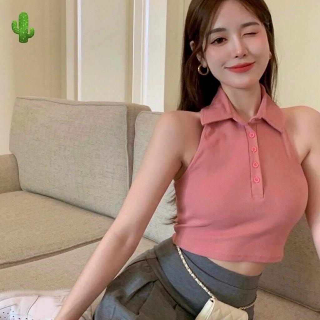 Áo croptop sát nách cổ đức, áo yếm hở lưng màu sắc năng động
