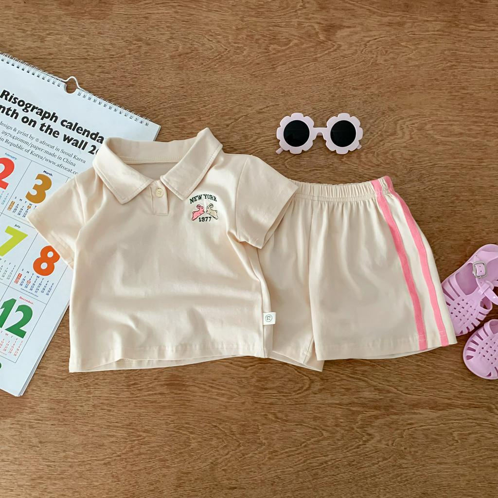 Set Áo Thun Tay Ngắn In Hình Thỏ &amp; Quần Short Cho Bé Trai &amp; Gái