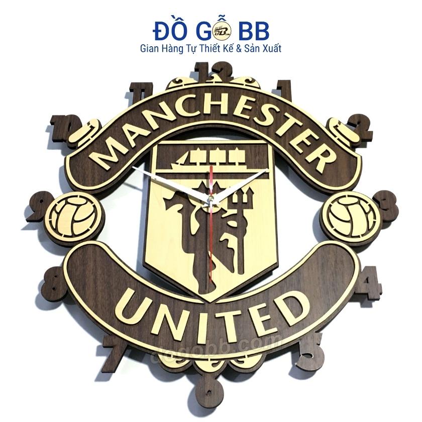 Đồng hồ logo MANCHESTER UNITED MU treo tường decor bóng đá bằng gỗ làm quà tặng sinh nhật nam bạn trai chồng, Đồ Gỗ BB