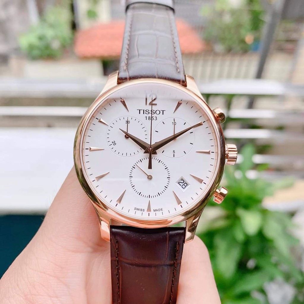 Đồng hồ Nam Tissot 1853 Tradition T063.617.36.037.00 Chronograph Mặt trắng,Lịch ngày-Máy Quartz-Dây da-Size 42mm