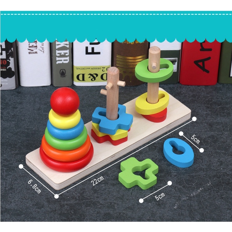 Đồ chơi xếp tháp bằng gỗ 7 sắc cầu vồng, đồ chơi gỗ phát triển trí tuệ Bapkids