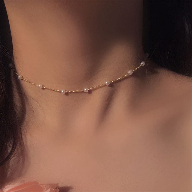 Vòng cổ choker xỏ ngọc trai giả phong cách Hàn Quốc mới cho nữ