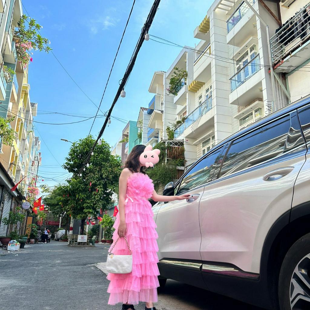 Váy Maxi Tầng Lưới tiểu thư voan tơ 2 dây Có Mút Ngực - đầm Nữ trễ vai công chúa phong cách ulzzang hàn quốc G5