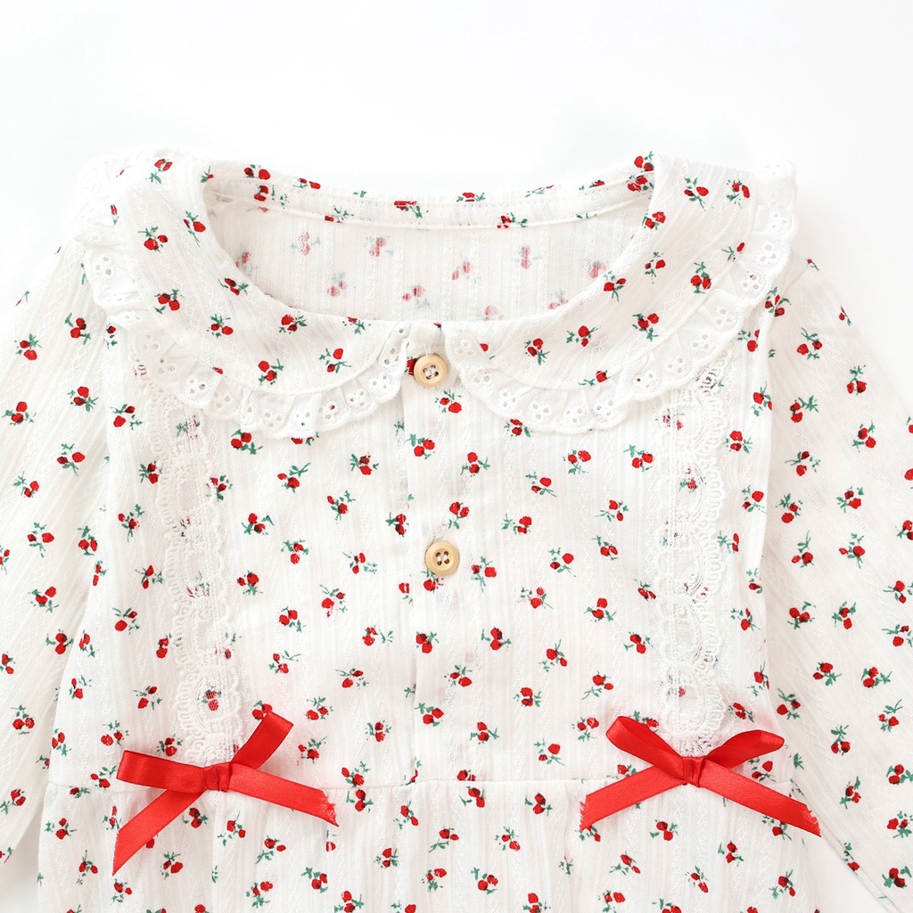 Bộ áo liền quần Sanlutoz vải cotton dành cho bé gái thiết kế tay dài kiểu công chúa