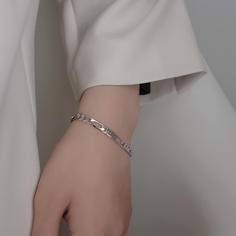 1 Vòng Tay Dây Xích Bằng Bạc Thời Trang Đường Phố Unisex