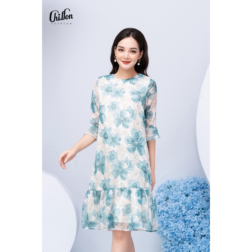 Váy hoa dáng suông đuôi cá thiết kế Chiffon