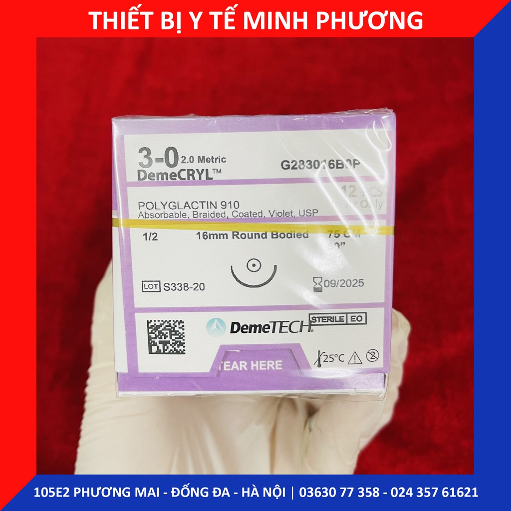 [ĐẠI LÝ PHÂN PHỐI] Bán lẻ Chỉ khâu DEMECRYL DEMETECH Polyglactin tự tiêu dùng trong phẫu thuật số 3/0