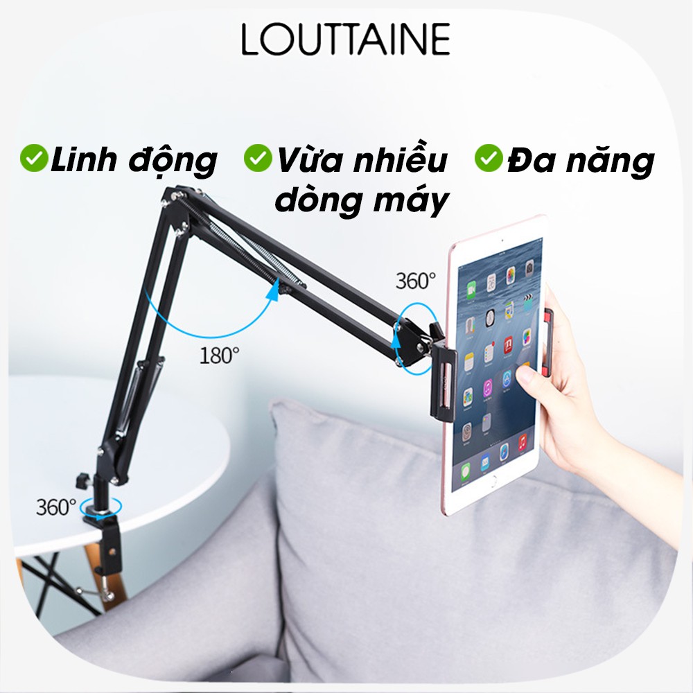 Giá đỡ điện thoại Ipad livestream quay video xem phim kẹp đầu giường bàn(4.8 -10.5 in) chất liệu thép không gỉ chắc chắn