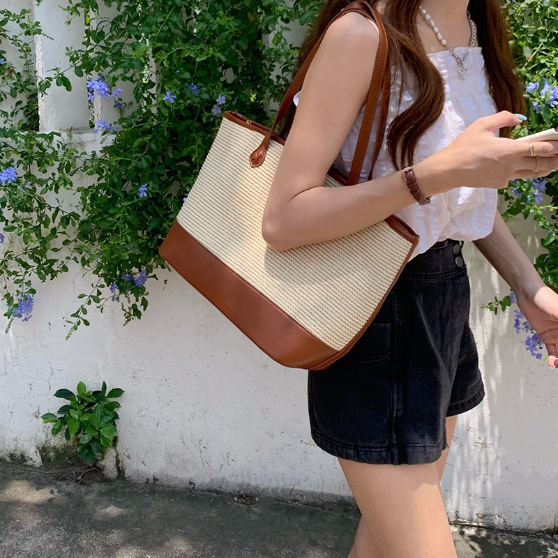 Túi rơm đeo vai IELGY sức chứa lớn phong cách cổ điển chất lượng cao cho nữ
