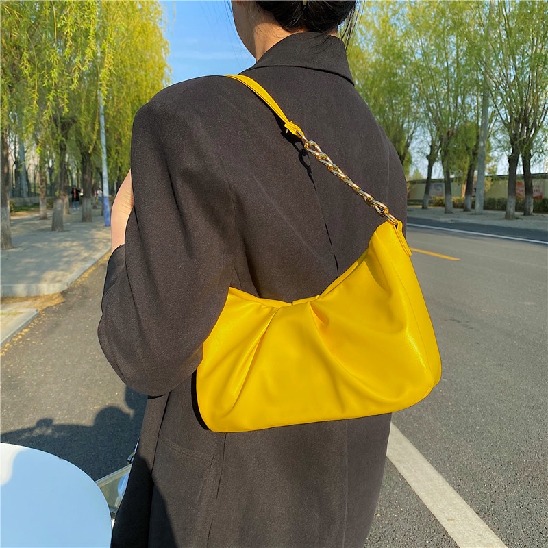 Túi đeo chéo ELGY màu trơn có dây xích thiết kế đơn giản phong cách retro hợp thời trang cho nữ