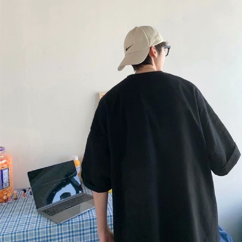 Áo thun tay ngắn dáng rộng in chữ phong cách Hàn Quốc thời trang cho nam size M-5XL