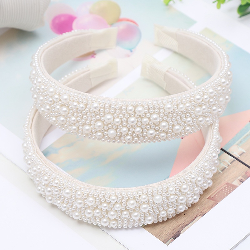 Băng Đô Cài Tóc Đính Hạt Ngọc Trai Thủ Công Màu Trắng Sang Trọng Dành Cho Bạn Gái